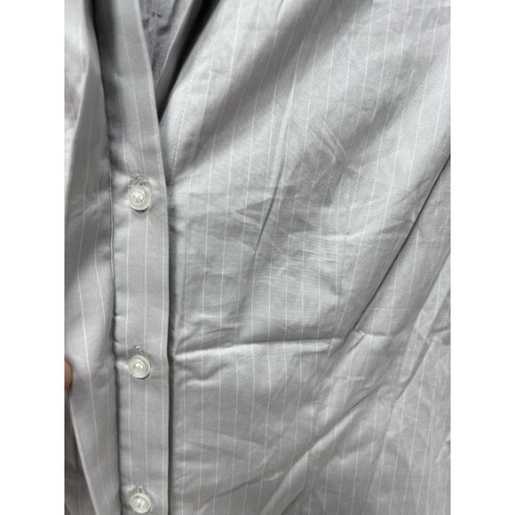 Jacob Womens Medium Grey White Striped Button Up Casual Dress Shirt Top New - Picture 4 of 8